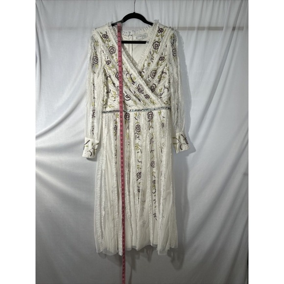 NWT Mac Duggal [ 12 ] 9133 Long Sleeve Embroidered Wrap‎ Midi Dress Ivory J1432 - Picture 7 of 14